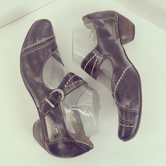 Fidji Mary Jane Low Heel Pump Charcoal Gray Leather Sz 39 - Picture 6 of 15